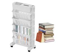 Generic Bibliothèque à roulettes mobiles | Organisateurs multifonctions à 5 niveaux | Chariot à livres unique mobile | Chariot à roulettes amovible à étages pour étude, salon, sac d'école, blanc