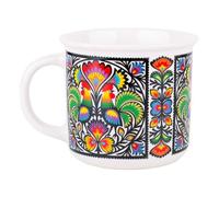 Generic Bogdan Mug en porcelaine 350 ml avec motifs d'art populaire polonais - Décoration de cuisine et de table - Beau souvenir de Pologne (porcelaine, coqs découpés)