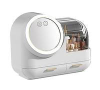 Generic Boîte de Maquillage du Ventilateur de Miroir, 18L Poigure Exquise de Grande capacité 2 Tiroirs COMPARTICS MADEUR MIROR MADEUP MADEUP LED Rangement de Lumière LED pour Extérieur (White)