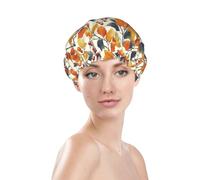 Generic Bonnet de douche à imprimé feuilles, bonnet de bain imperméable réutilisable pour cheveux de femme, double couche, bonnet de douche élastique protection des cheveux
