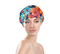 Generic Bonnet de douche à imprimé floral coloré, bonnet de bain imperméable réutilisable pour cheveux de femme, double couche, bonnet de douche élastique pour protection des cheveux