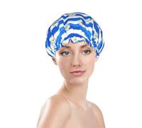 Generic Bonnet de douche à imprimé floral, imperméable et réutilisable, bonnet de bain pour femmes, double couche, élastique, protection des cheveux