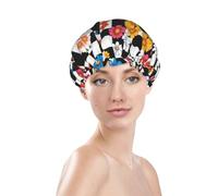 Generic Bonnet de douche à imprimé floral, imperméable et réutilisable, bonnet de bain pour femmes, double couche, élastique, protection des cheveux