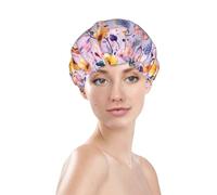 Generic Bonnet de douche à imprimé floral, imperméable et réutilisable, bonnet de bain pour femmes, double couche, élastique, protection des cheveux