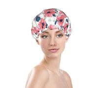 Generic Bonnet de douche à imprimé floral, imperméable et réutilisable, bonnet de bain pour femmes, double couche, élastique, protection des cheveux