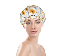 Generic Bonnet de douche à imprimé floral, imperméable et réutilisable, bonnet de bain pour femmes, double couche, élastique, protection des cheveux