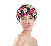 Generic Bonnet de douche à imprimé floral, imperméable et réutilisable, bonnet de bain pour femmes, double couche, élastique, protection des cheveux