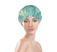 Generic Bonnet de douche à imprimé floral mandala, imperméable et réutilisable, bonnet de bain pour femmes, double couche, élastique, protection des cheveux