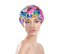 Generic Bonnet de douche à imprimé floral tropical, imperméable et réutilisable, bonnet de bain pour femmes, double couche, élastique, protection des cheveux