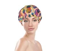 Generic Bonnet de douche avec imprimé ananas colorés, imperméable et réutilisable, bonnet de bain pour cheveux de femme, double couche, élastique, protection des cheveux