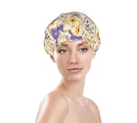 Generic Bonnet de douche avec imprimé libellules violettes, bonnet de bain imperméable réutilisable pour cheveux de femme, double couche élastique, protection des cheveux