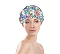 Generic Bonnet de douche coloré avec imprimé de fleurs, imperméable et réutilisable, double couche, élastique, protection des cheveux