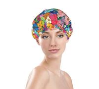 Generic Bonnet de douche coloré avec imprimé de fleurs, imperméable et réutilisable, double couche, élastique, protection des cheveux
