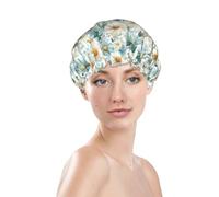 Generic Bonnet de douche coloré avec imprimé de fleurs, imperméable et réutilisable, double couche, élastique, protection des cheveux