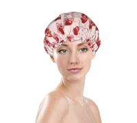 Generic Bonnet de douche imprimé cerises roses et nœuds, imperméable et réutilisable pour cheveux de femme, double couche, élastique, protection des cheveux