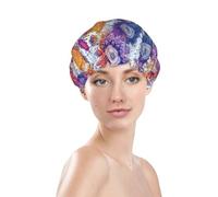 Generic Bonnet de douche imprimé fleurs mandala, bonnet de bain imperméable réutilisable pour cheveux de femme, double couche, bonnet de douche élastique protection des cheveux