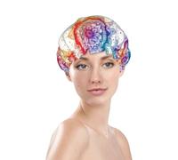 Generic Bonnet de douche imprimé mandala, imperméable et réutilisable pour les cheveux des femmes, bonnet de douche élastique double couche, protection des cheveux