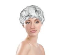 Generic Bonnet de douche imprimé marbre blanc et gris, imperméable et réutilisable pour les cheveux de femme, double couche, élastique pour protection des cheveux