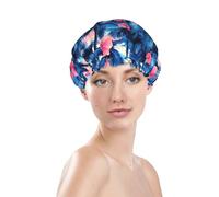 Generic Bonnet de douche imprimé palmiers, bonnet de bain imperméable réutilisable pour cheveux de femme, double couche, bonnet de douche élastique pour protection des cheveux