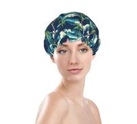 Generic Bonnet de douche imprimé palmiers, bonnet de bain imperméable réutilisable pour cheveux de femme, double couche, bonnet de douche élastique pour protection des cheveux