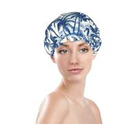 Generic Bonnet de douche imprimé palmiers, bonnet de bain imperméable réutilisable pour cheveux de femme, double couche, bonnet de douche élastique pour protection des cheveux