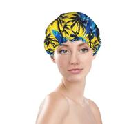Generic Bonnet de douche imprimé palmiers, bonnet de bain imperméable réutilisable pour cheveux de femme, double couche, bonnet de douche élastique pour protection des cheveux