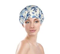 Generic Bonnet de douche imprimé tortue de mer, bonnet de bain imperméable réutilisable pour cheveux de femme, double couche, bonnet de douche élastique protection des cheveux