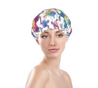 Generic Bonnet de douche imprimé tortues de mer, bonnet de bain imperméable réutilisable pour cheveux de femme, double couche élastique, protection des cheveux