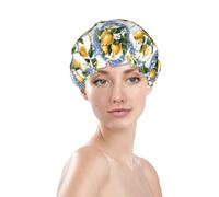 Generic Bonnet de douche jaune à imprimé citron, bonnet de bain imperméable réutilisable pour cheveux de femme, double couche, bonnet de douche élastique protection des cheveux