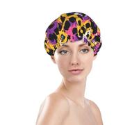 Generic Bonnet de douche multicolore imprimé léopard, bonnet de bain imperméable réutilisable pour les cheveux de femme, double couche, bonnet de douche élastique protection des cheveux