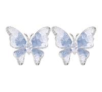 Generic Boucles d'oreilles à tige en forme de papillon en cristal bleu pour femme, 1,9 x 1,7 cm, aiguille en argent S925