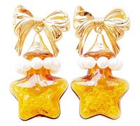 Generic Boucles d'oreilles en forme de nœud en perles pour femme, goutte en verre, doré, 2,3 x 4,3 cm