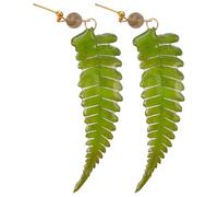 Generic Boucles d'oreilles pendantes en forme de feuille de fougère pressée - Véritable agate naturelle verte - Cadeau fait main pour elle