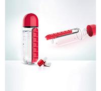 Generic Bouilloire de Voyage, Bouteille d'eau en Plastique Légère, Conception à Double Usage de Grande capacité de 600 Ml avec Boîte à Pilules pour Travailler à l'extérieur (rouge)