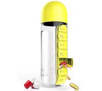 Generic Bouilloire de Voyage, Bouteille d'eau en Plastique Légère, Conception à Double Usage de Grande capacité de 600 Ml avec Boîte à Pilules pour Travailler à l'extérieur (YELLOW)