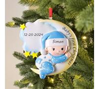 Generic Boule de Noël Personnalisable - Mon 1er Noel, Boule de Noël Personnalisée avec Prénom et Date, Premier Cadeau de Noël de bébé, Bouled' Ornement de Sapin de Noël, Boules Bleue avec Prenom