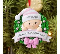 Generic Boules de Noël Personnalisées-avec nom et Date, Premier Cadeau de Noël de bébé, Bouled' Ornement de Sapin de Noël Personnalisée en Résine 2024, Cadeau de Noël pour Filles et Garçons,Rose