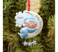 Generic Boules de Noël Personnalisées - Boules Bleue avec Prenom Date, Ornement de Sapin de Noël Personnalisée en Résine 2024, Mon Premier noël, Cadeau de Noël pour Filles et Garçons