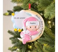 Generic Boules de Noël Personnalisées - Nom et Date Personnalisables, Ornement de Sapin de Noël Personnalisée en Résine 2025, Mon Premier noël, Cadeau de Noël pour Filles et Garçons, Rose
