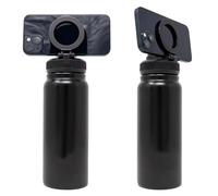 Generic Bouteille d'eau isotherme en acier inoxydable pour iPhone avec support magnétique pour téléphone portable, sans BPA, 1 l, pour salle de sport et voyage (Noir)