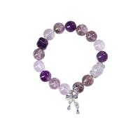 Generic Bracelet Améthyste Pour Femmes Cristal Blanc Naturel Mode Arc Stretch Bracelets En Perles,Violet,20cm