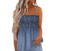 Generic Bustier Femme,Femmes Sexy sans Manches Plissé Débardeur Élastique Doux Ruché Boheme Tube Top Chemise sans Bretelles Bandeau Idee Cadeau Femme,Bleu foncé,S,A20