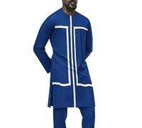 Generic Caftan musulman pour homme - Caftan africain - Tunique - Abaya malaisien - Manches longues - Pyjama - Longueur genou - Chemise de nuit - Vêtement de nuit - Haut musulman, bleu, M