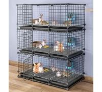 Generic Cage d'intérieur amovible pour chat - Avec plateau indépendant, 3 couches - Cage pour lapins - Parc pour petits animaux - Noir/blanc - 111 x 39 x 142 cm