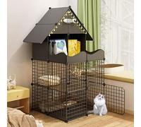 Generic Cage pliable pour chat à 2/3 niveaux avec échelles - Gris B - Parc d'intérieur idéal pour 1 à 3 chats (gris C, 75 x 75 x 145 cm)
