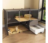Generic Cage pour chat avec litière - Enclos d'intérieur avec fenêtres HD - 2/3 niveaux - Résistant aux intempéries - Parc pour jeux et lieux d'exercice - Facile à assembler (L 111 x l 49 x H)