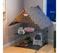 Generic Cage pour chat spacieuse - Niche pour chat intérieur/extérieur pour petits animaux - Clôture métallique avec porte - Noir - A - 75 x 39 x 109 cm