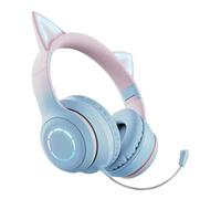 Generic Casque Lumineux avec Oreilles de Chat - Casque sans Fil, éclairage, Supra-auriculaire, Pliable, contrôle du Volume, Son stéréo Confortable, Rose Bleu, Suppression du Bruit