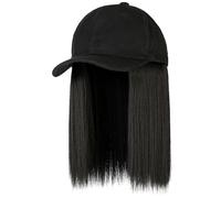 Generic Casquette de Baseball pour Femme Perruque Cheveux Courts Raides Casquette de Perruque pour Un Look Tendance et Sportif Blond 10,23 Pouces (BLACK)