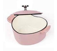Generic Casserole en fonte émaillée avec couvercle - Cocotte en forme de cœur de 1,9 L - Anti-adhésive - Rose - Petite casserole idéale pour la cuisine multifonction
